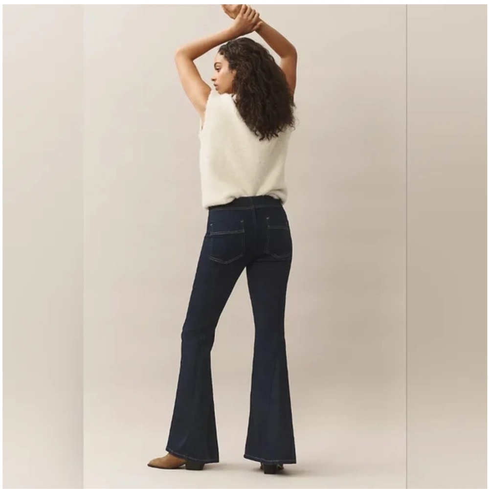 NWT Anthropologie Pilcro Puddle Mid Rise Dark Wash Bellbottom Flare Jeans 28 - Picture 8 of 10